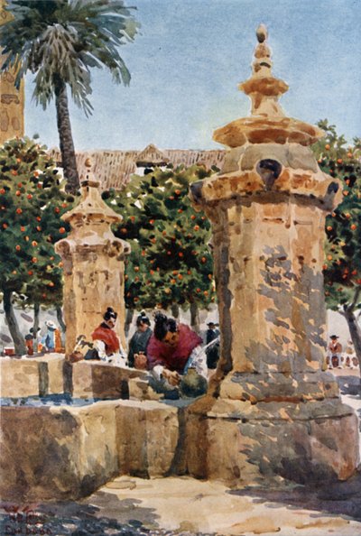 Fountain in Court of Oranges (väri litho) tekijältä William Wiehe Collins