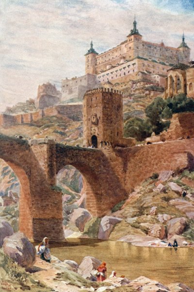 Toledo, Alcantara-silta (väri litho) tekijältä William Wiehe Collins