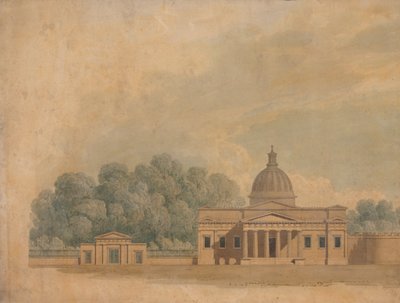 Ehdotetun rakennuksen korotus Downing Collegelle, Cambridge tekijältä William Wilkins