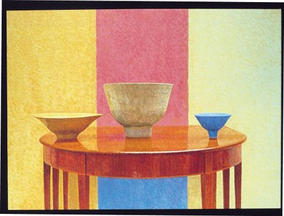 Asetelma, kolme Lucie Rie -kulhoa tekijältä William Wilkins