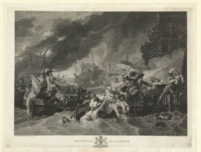 Cape La Hoguen meritaistelu, 1692 Taistelu La Hoguessa (otsikko esineessä) tekijältä William Woollett