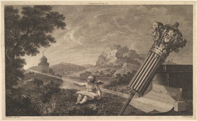 Frontispiece Joshua Kirbylle Perspective of Architecture 1761, heinäkuu 1760. tekijältä William Woollett