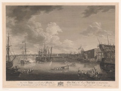 Näkymä Deptfordin telakalle (...) Näkymä Royal Dock Yarkista Deptfordissa (...) (otsikko esineessä) tekijältä William Woollett