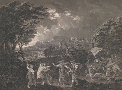 Macbeth ja noidat Shakespeare, Macbeth, näytös 1, kohtaus 1, 1770. tekijältä William Woollett