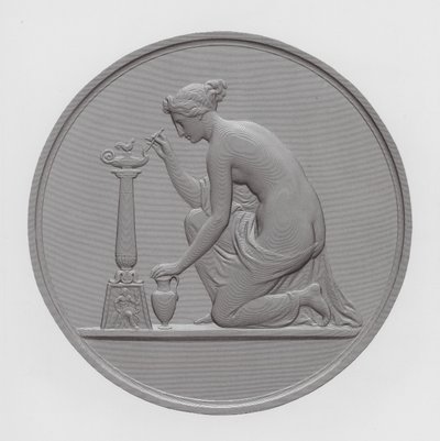 Tiede leikkaa elämän lamppua (kaiverrus) tekijältä William Wyon