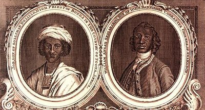 Job, joka on Footan maassa, Afrikassa sijaitsevan Bondan ylipapin Solliman Dgiallon poika, ja William Ansah Sessarakoo, joka on Anamaboesta kotoisin olevan John Bannishee Corrantee Ohinneen poika. tekijältä William of Bath (after) Hoare