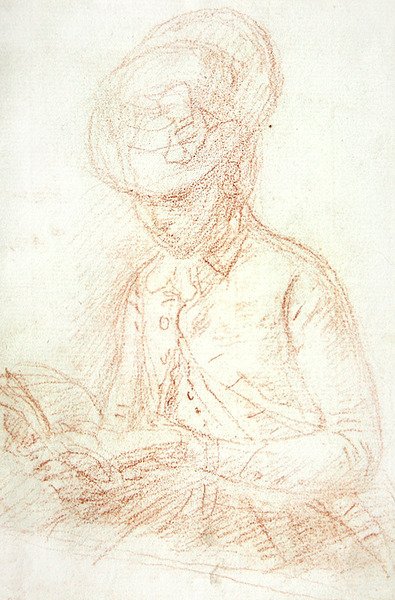 Nainen ratsastustapoja lukemassa (punainen liitu paperille) tekijältä William of Bath Hoare