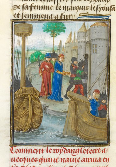 Richard I maihinnousu Sisiliaan, kuvitus teoksesta "Historia rerum in partibus transmarinis gestarum...", n. 1479-80 (vellum) tekijältä William of Tyre (c.1130 86) (after)