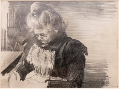 Nainen ompelee (Femme cousant) (kynä paperille) tekijältä William van Strydonck
