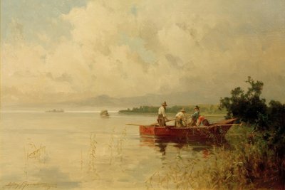 Kalastajat Chiemsee-järven kesäisellä rannalla tekijältä Willy Moralt