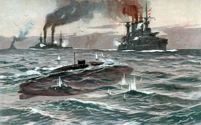 Sukellusvene, noin 1905 (akvarelli) tekijältä Willy Stöwer