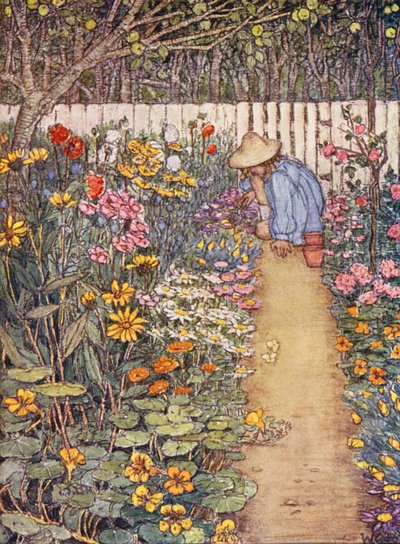 Lasten puutarhanhoitokirja: A Herbaceous Border (väri litografia). tekijältä Winifred Cayley Robinson