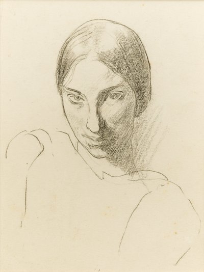Omakuva, n. 1923 (musta liitu paperille) tekijältä Winifred Knights