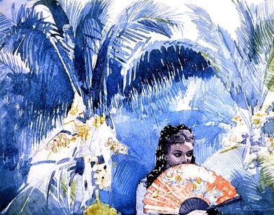 Espanjalainen tyttö tuulettimen kanssa tekijältä Winslow Homer