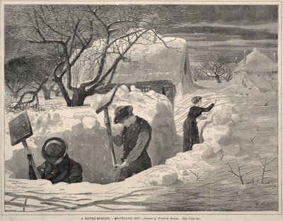 Talviaamu, - Shoveling Out, 1871. tekijältä Winslow Homer