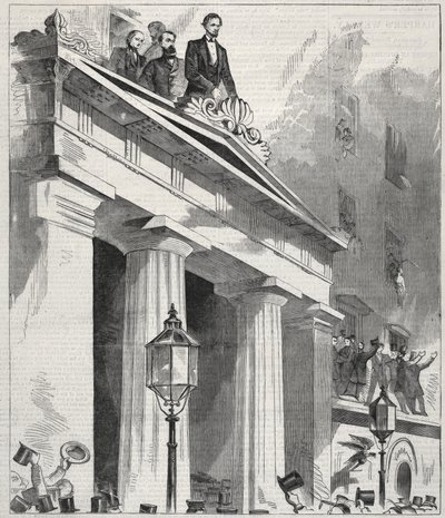 Abraham Lincoln, valittu presidentti, puhuu kansalle Astor-talon parvekkeelta 9. helmikuuta 1861. tekijältä Winslow Homer