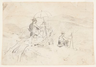 Taiteilijat luonnostelevat Valkoisilla vuorilla tekijältä Winslow Homer