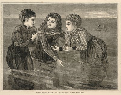 Uiminen Long Branchissa, -- "Voi, onpa kylmä!", alkaen Every Saturday, 26. elokuuta 1871. tekijältä Winslow Homer