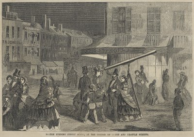 Boston Evening Street Scene, Corner of Court ja Brattle Streets tekijältä Winslow Homer