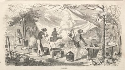 Leirikokouksen luonnokset: Ruoanlaitto, 1858. tekijältä Winslow Homer