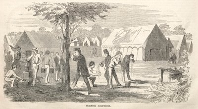 Leirikokouksen luonnokset: Aamupesut, 1858. tekijältä Winslow Homer