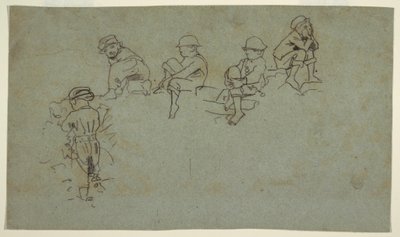 Piirros, Viisi luonnosta nuorista pojista, n. 1872. tekijältä Winslow Homer