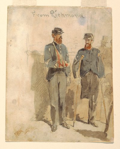 Piirros, "Richmondista"; kaksi haavoittunutta sotilasta, 1862 tekijältä Winslow Homer