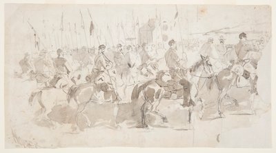 Piirros, kenraali McClellanin kuudes ratsuväkirykmentti lähdössä Alexandriasta Old Point Comfortiin, 2. huhtikuuta 1862. tekijältä Winslow Homer
