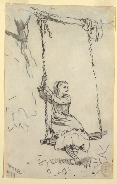 Piirros, Tyttö keinussa, 1879 tekijältä Winslow Homer