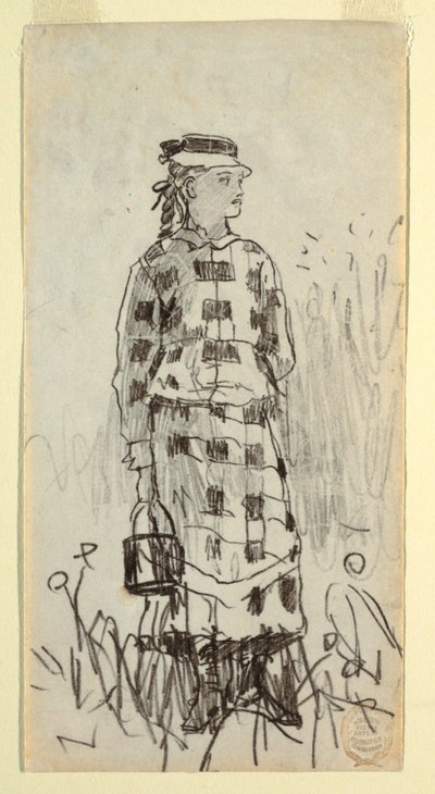 Piirros, Tyttö lounasämpärin kanssa, 1879 tekijältä Winslow Homer