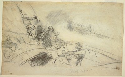 Piirustus, Hard-a-Port, 1885-90 tekijältä Winslow Homer