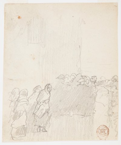 Piirros, Miehet ja naiset katsovat merelle, Cullercoats, Englanti, 1881. tekijältä Winslow Homer