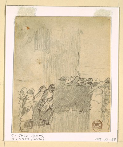 Piirros, Miehet ja naiset katsovat merelle, Cullercoats, Englanti, 1881. tekijältä Winslow Homer