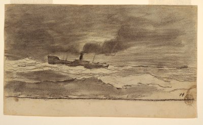 Piirros, Merimaisema ja kalastustroolari, Cullercoats, Englanti, 1881-82. tekijältä Winslow Homer