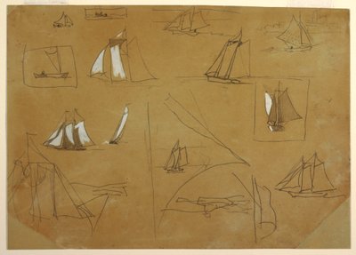 Piirustus, Luonnoksia purjeveneistä, Cullercoats, Englanti, 1881-82. tekijältä Winslow Homer