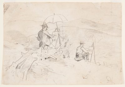 Piirros, Tutkimus "Taiteilijoiden luonnostelua Valkoisilla vuorilla" ja "Taiteilija maaseudulla" varten, 1868. tekijältä Winslow Homer