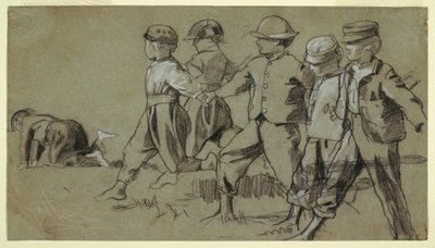 Piirros, luonnos "Snap the Whip" -teosta, 1872 tekijältä Winslow Homer