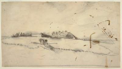 Piirros, Kolme venettä ja kalastajia asettamassa verkkoa, 1881-82 tekijältä Winslow Homer