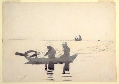 Piirros, Kaksi hahmoa soutuveneessä, 1880 tekijältä Winslow Homer