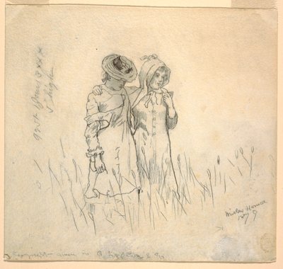 Piirros, Kaksi tyttöä pellolla, 1879 tekijältä Winslow Homer