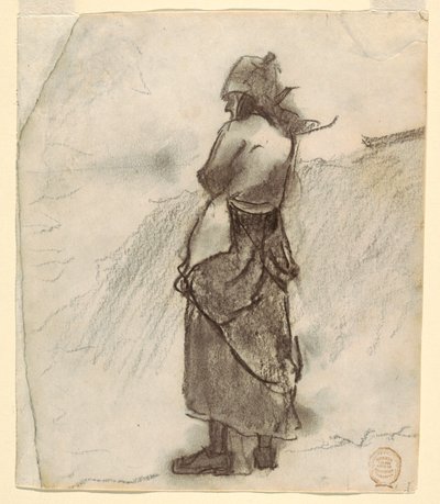 Piirros, Nainen katselee merelle, Cullercoats, Englanti, 1881-82. tekijältä Winslow Homer