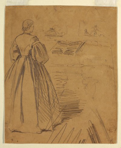Piirros, Nainen seisoo pianon edessä, 1862 tekijältä Winslow Homer