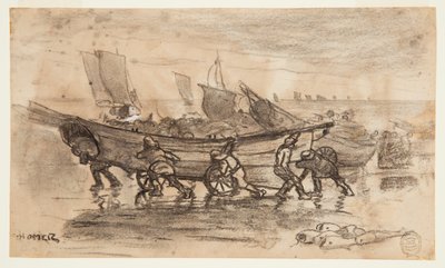 Fishermen Beaching a Dory, Cullercoats, Englanti tekijältä Winslow Homer
