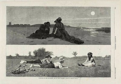 Flirttailua meren rannalla ja niityllä tekijältä Winslow Homer