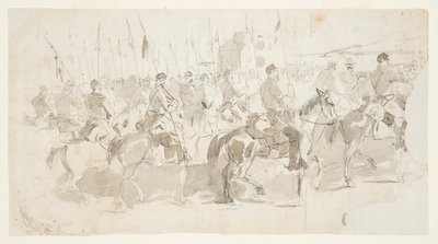 Kenraali McClellanin kuudes ratsuväkirykmentti lähdössä Alexandriaan etsimään Old Pointin mukavuutta tekijältä Winslow Homer