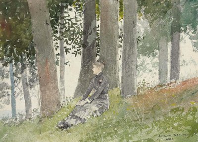 Tyttö istuu metsässä tekijältä Winslow Homer
