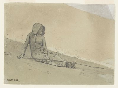 Tyttö istuu rinteessä tekijältä Winslow Homer