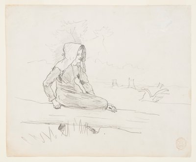 Tyttö istuu puunrungolla tekijältä Winslow Homer
