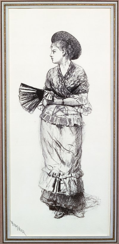 Tyttö tuulettimen kanssa (hiili paperilla) tekijältä Winslow Homer