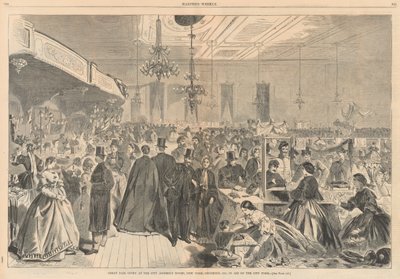 Suuret messut kaupungin kokoushuoneissa New Yorkissa joulukuussa 1861 kaupungin köyhien avuksi; Harperilta tekijältä Winslow Homer